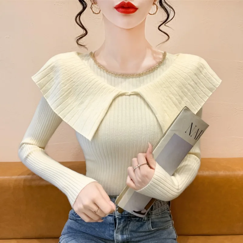 

Ele round Ne Вязаный свитер женский Slim Fit Base Layer irt Топ с кружевной отделкой Commute Sle Мягкая ткань Long Sve