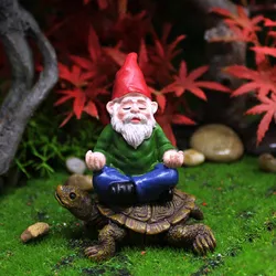 Creative Garden Gnome Statue Decorations Hand Painted Lawn Decoration Riding Turtle Landscape Home Courtyard Garden Decoration