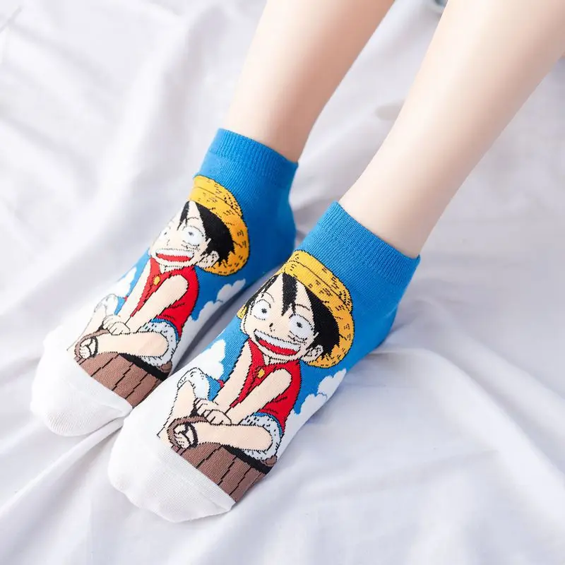 5 Pairs/Lot ONE PIECE Men‘s Boat Socks Luffy Chopper Anime Figure Cartoon Low Socks for Women Spring Summer 100% Cotton Socks