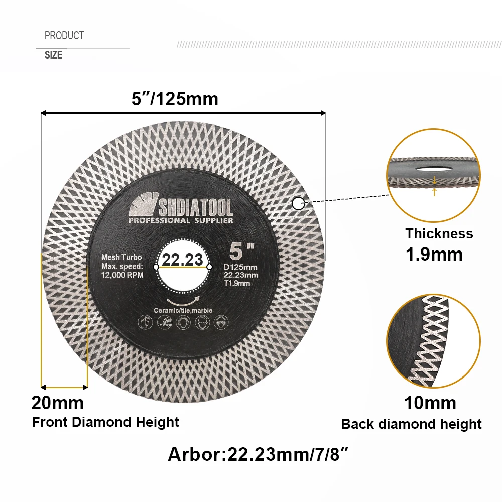 Imagem -05 - Shdiatool Diamante Lâmina de Corte & Disco Moagem Ambos os Lados 125 mm Porcelain Porcelana Telha Pedra Ângulo Moedor Escultura Circular Granito