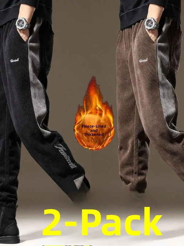 

Heavyweight Corduroy Men's Casual Pants Autumn Winter Fce Lined Loose plus Size American Sle Cuffed Pants