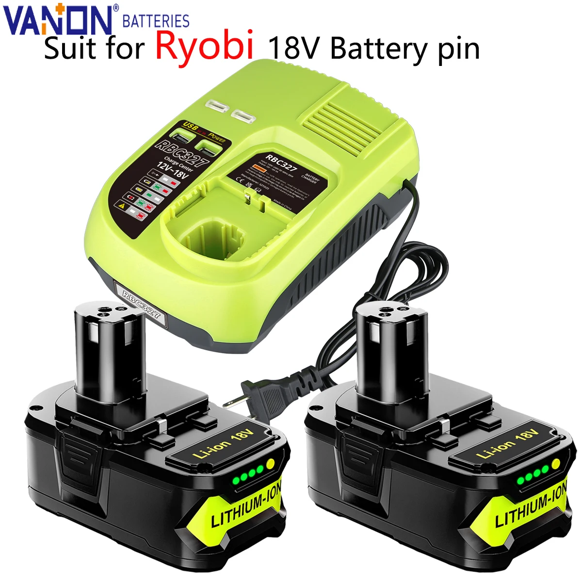 

Литиевая батарея Vanon 2Pc P108 5Ah 18V и зарядное устройство P117B, совместимая с инструментом серии P102 P122 для замены штифта батареи Ryobi