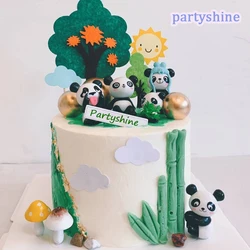 Panda Party Decorations Supplies Happy Birthday Panda Figurines Decor Cake Topper Micro Accessory Baby Shower Party Supplies