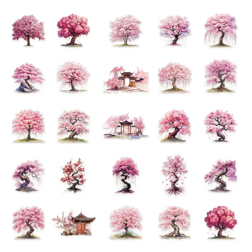 10/50 pezzi rosa Giappone fiori di ciliegio adesivi PET decalcomanie per telefono portatile notebook adesivi estetici trasparenti fai da te regali per bambini