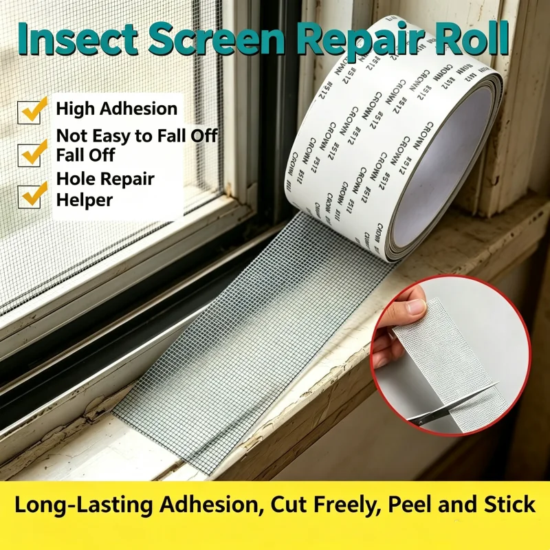 Window Screen Repair Tape Self Adhesive Strong Waterproof Repair Mesh Tape for Covering Holes Tears Anti-Insect Mosquito Net