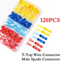 120Pcs T-Tap Wire Connectors Insulated Male Quick Disconnect Spade Terminals  Quick Splice Electrical Wire Terminals