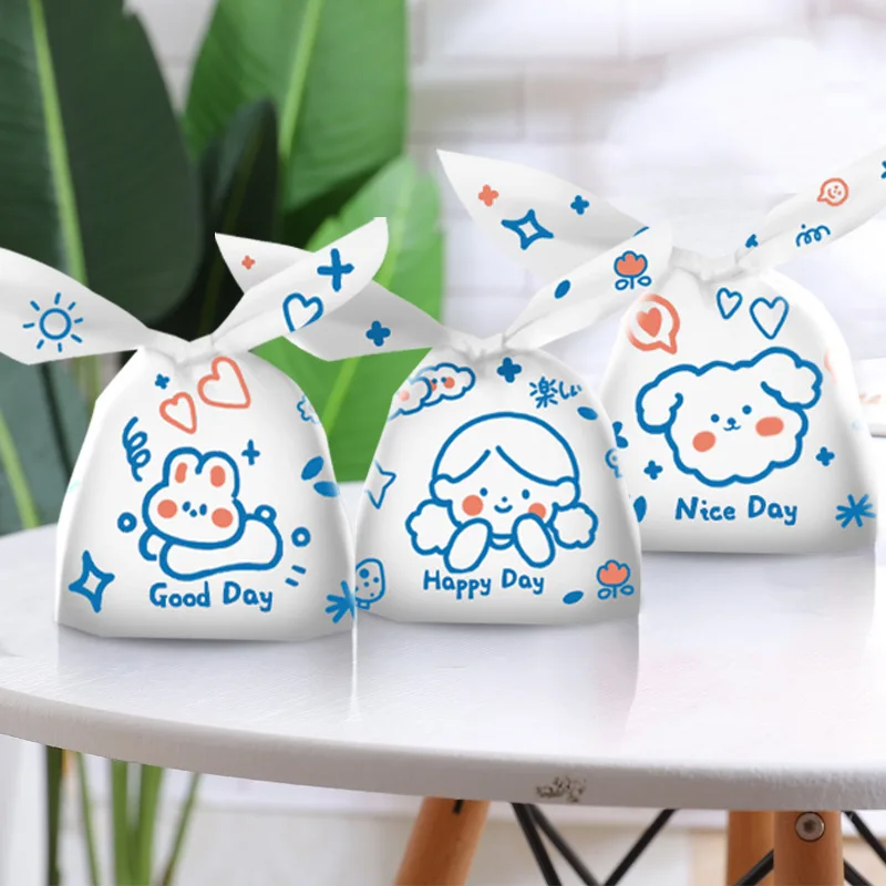 AQ 2022 White Frosted Blue Stripes Rabbit Dog Little Girl Head LOVE Heart Flower Decor Design DIY Long Rabbit Ear Packaging Bag