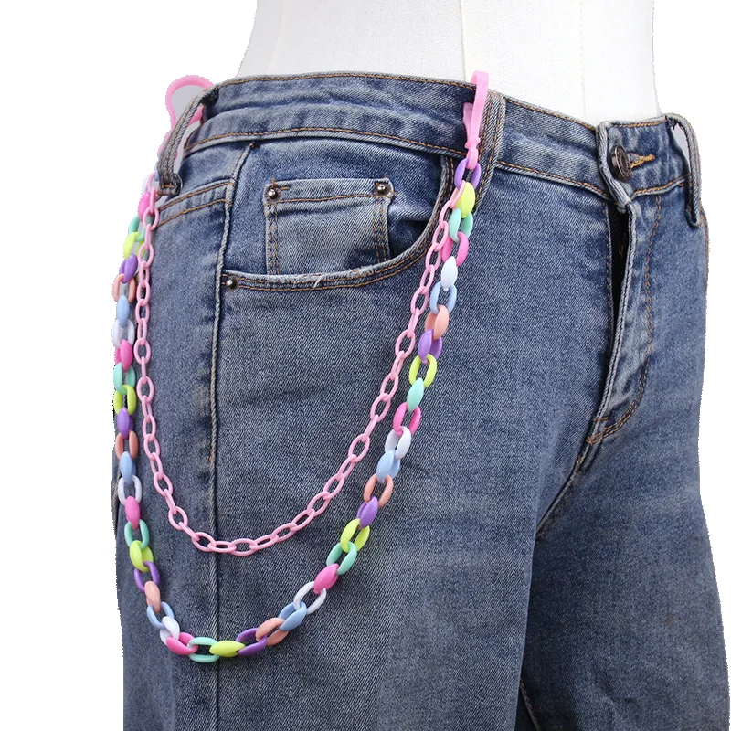 Rainbow Resin Star Pants Chain Keychains Men Women Hip Hop Waist Chain Multicolor Acrylic Pants Trousers Chain Punk Jewelry