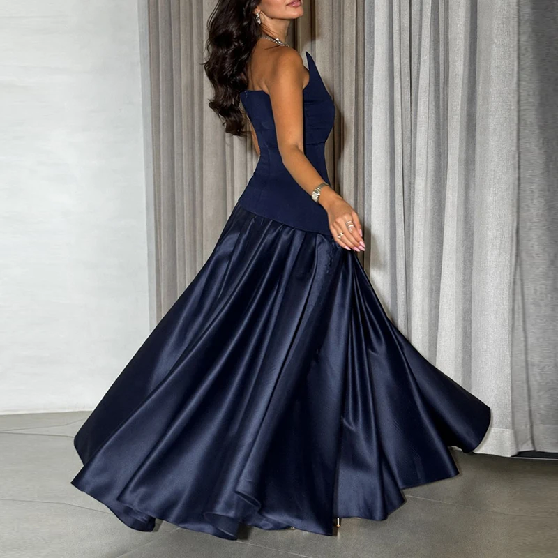 Sexy Sleeveless Draped Banquet Dress Women Fashion Backless Solid Slim Long Dresses Elegant Strapless Hight Waist Evening Dress