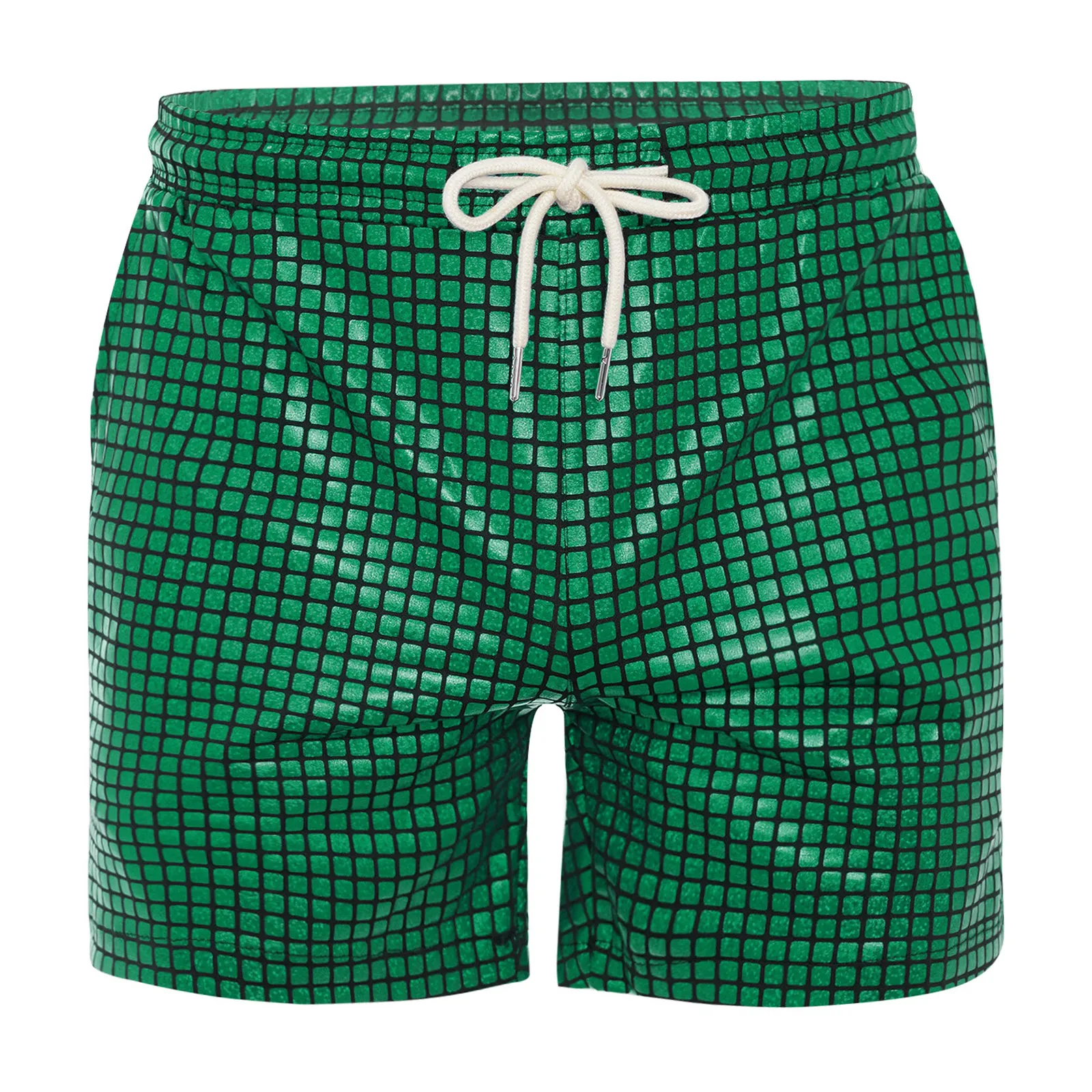 Men Quick Dry Jazz Dance Shorts Bottoms Drawstring Elastic Waistband Metallic Plaid Shorts for Dance Party Stage Performance