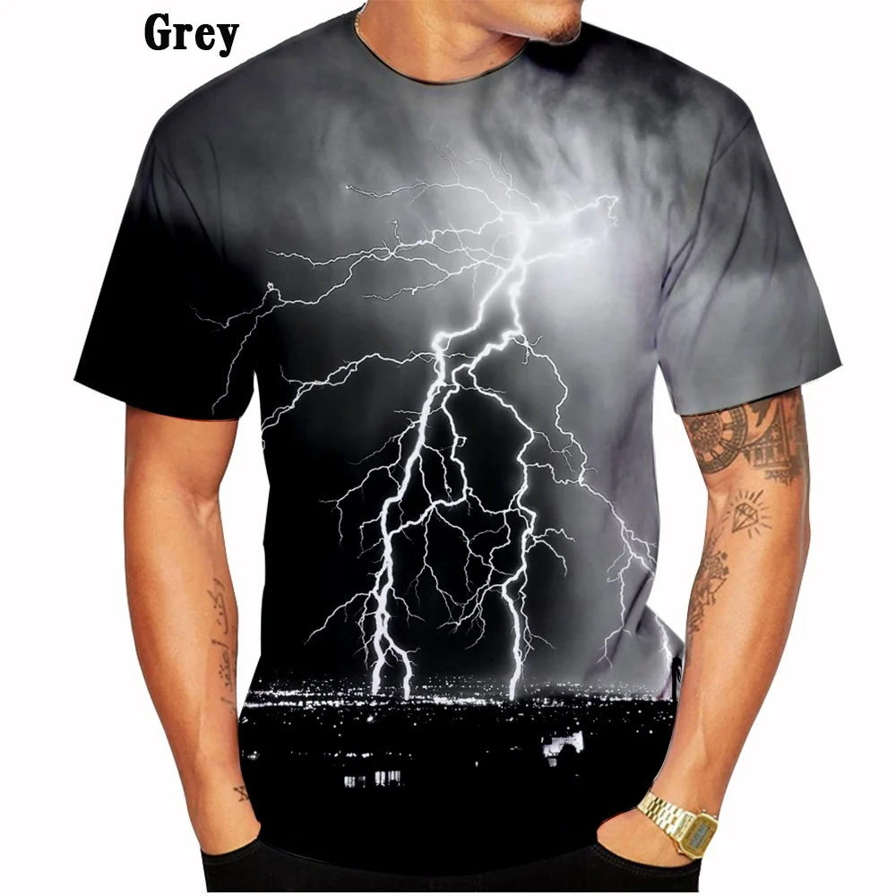 Hot Sale New Product 3D Lightning Print T-shirt Men and Women Personality Cool Print T-shirt