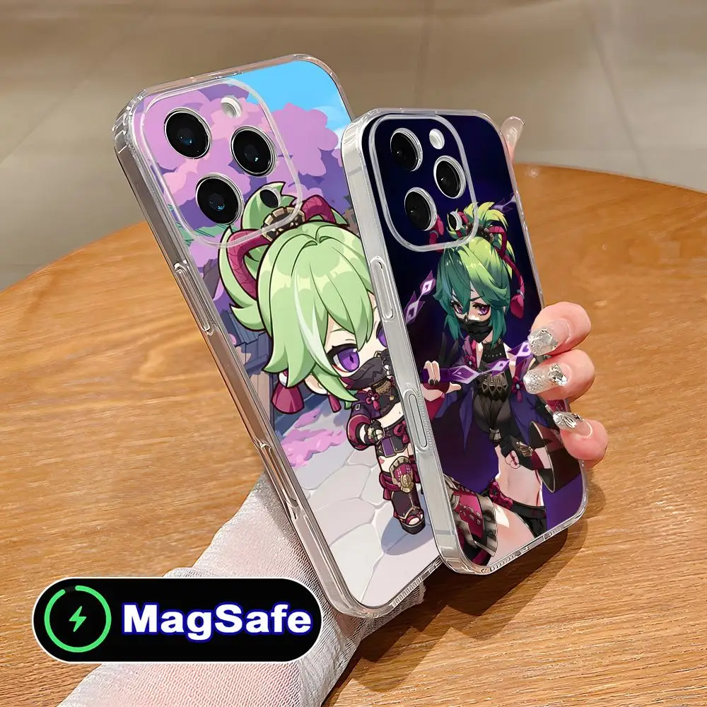 

Чехол для телефона Game GI Kuki Shinobu для iPhone 17 16 15 14 13 12 11 Air Pro Max Plus Mini Magsafe, прозрачный, цветной, роскошный