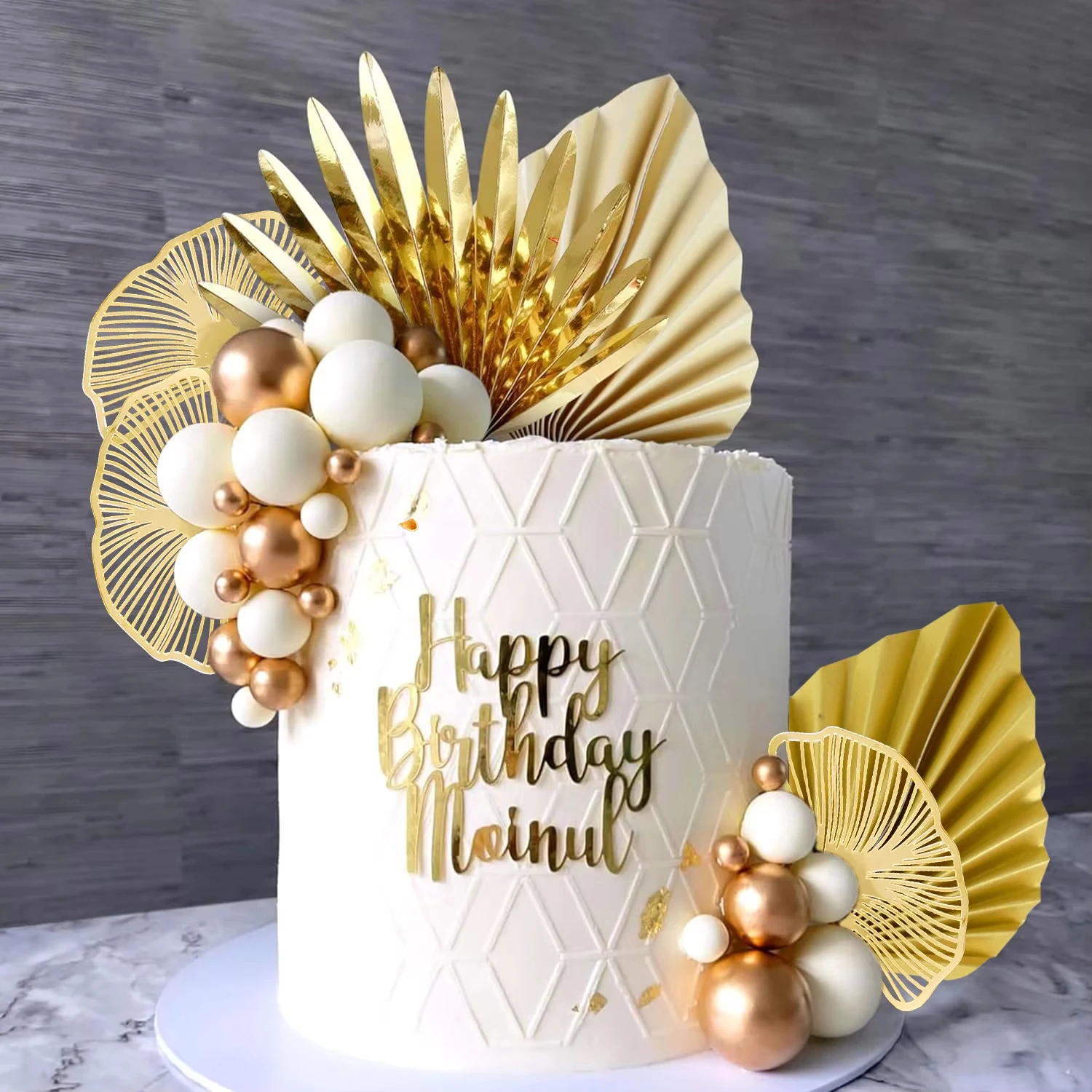 Goldene Palmblatt-Kuchendekoration-Set mit Luftballons für Boho-Geburtstagsparty Tortendekoration – Detail 1
