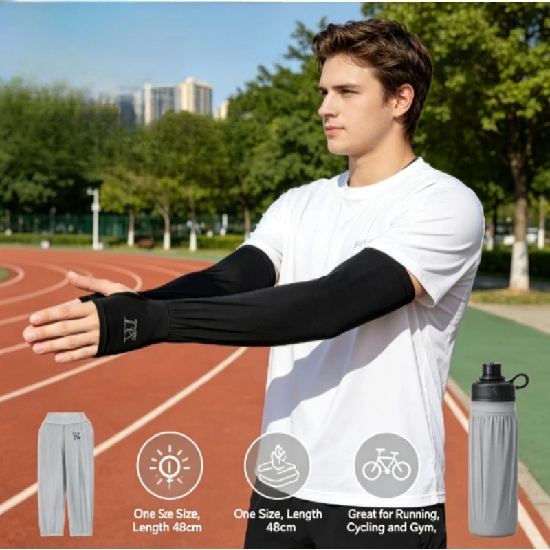 Plus Size Loose Ice Silk Cooling Arm Sleeves, Thin UV Protection Sun Arm Guards, Anti-UV Oversized Sleeves for Driving Cycling