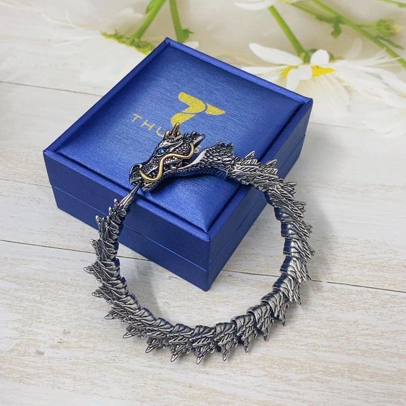 Waterproof Stainless Steel Dragon Men Bracelet Hip Hop Rock Style Golden Horn Domineering Women Party Vintage Fashion Jewelry