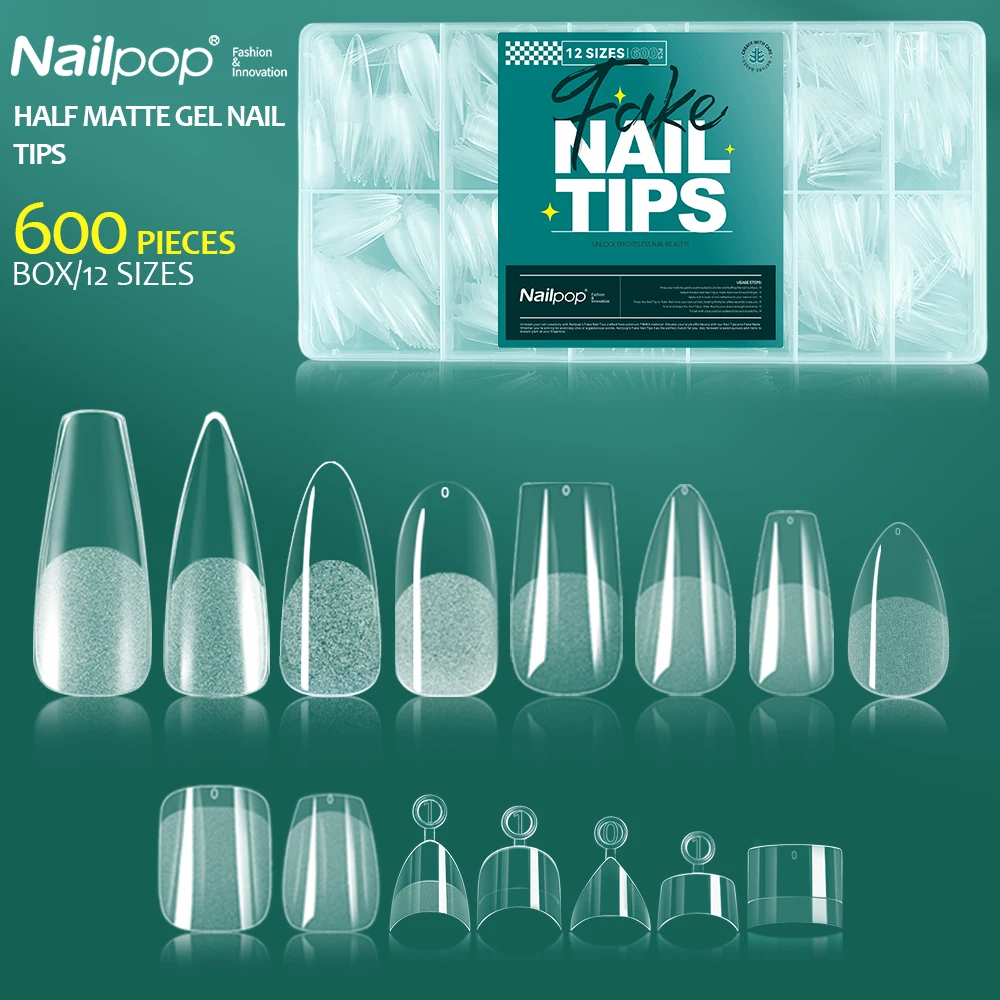 

Nailpop 600PCS Мягкий гель X Типсы для ногтей Полное покрытие Труна Шпилька Накладные ногти Очень короткие миндалевидные квадратные замачиваемые гелевые накладные ногти