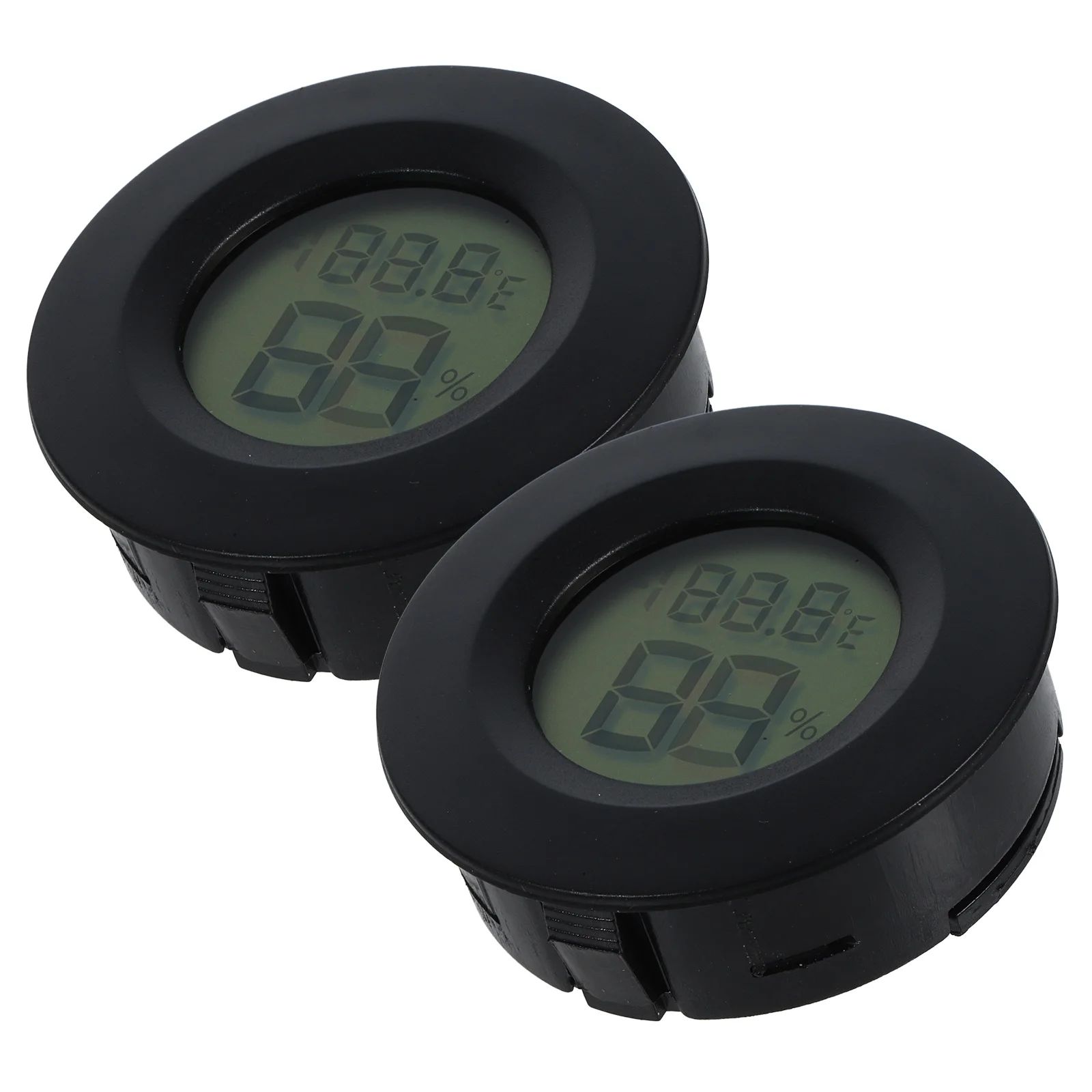 2 ชิ้นเครื่องวัดอุณหภูมิแบบดิจิตอลเครื่องวัดความชื้นสัมพัทธ์อุณหภูมิความชื้นแบบพกพาในร่มโฮมออฟฟิศคลังสินค้าใช้สีดำ