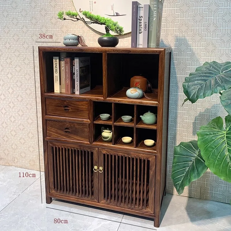 Old elm new Chinese furniture Xiaoduobao Pavilion Zen storage cabinet Walnut tea  Solid wood living room dining side cabinet