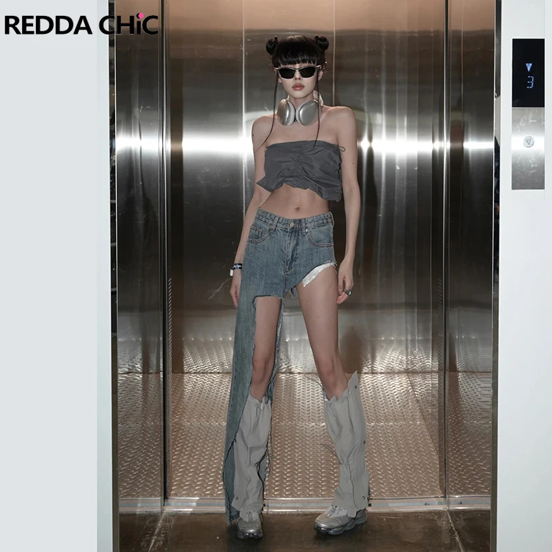 

REDDACHiC асимметричные женские джинсовые шорты, свободные джинсовые шорты с низкой талией, трапециевидные джинсовые шорты с необработанными краями, уличная мода, Kpop Y2k Bottoms