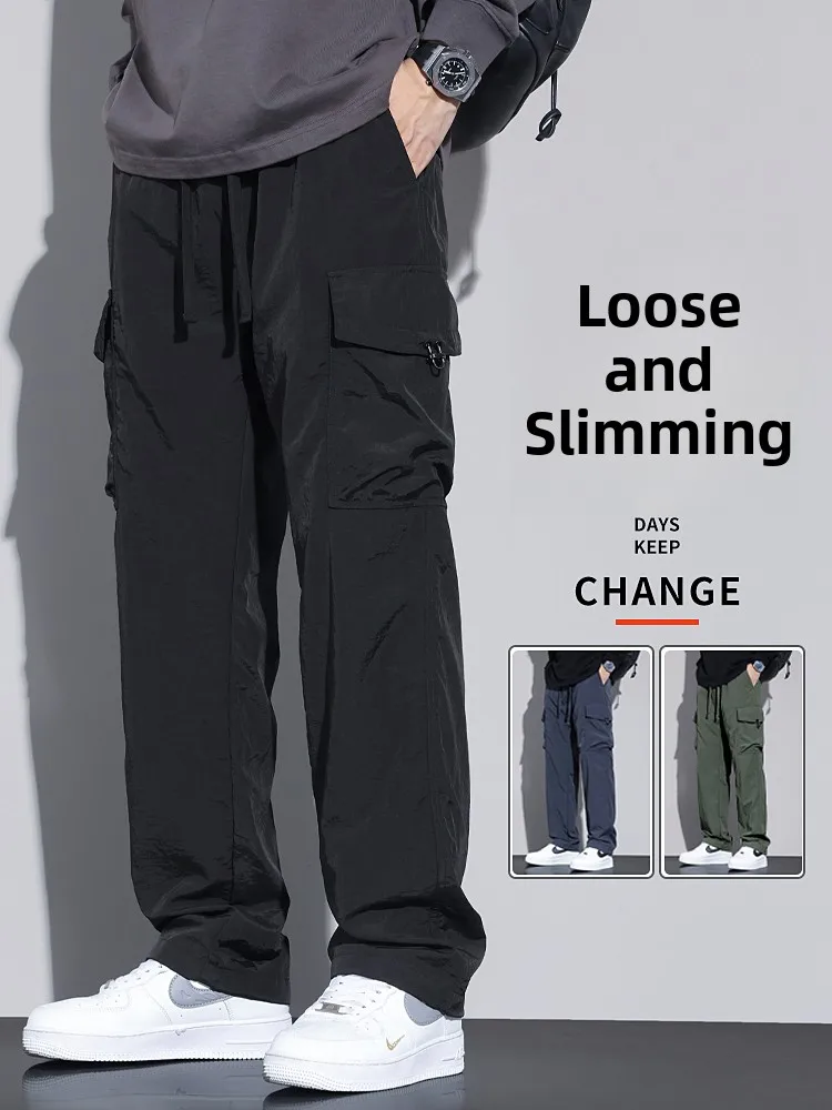 

Black Casual Workwear Pants Men's Spring Autumn Loose Straight Leg Mountain Climbing Trousers Fashionable Youth Style Long Pants