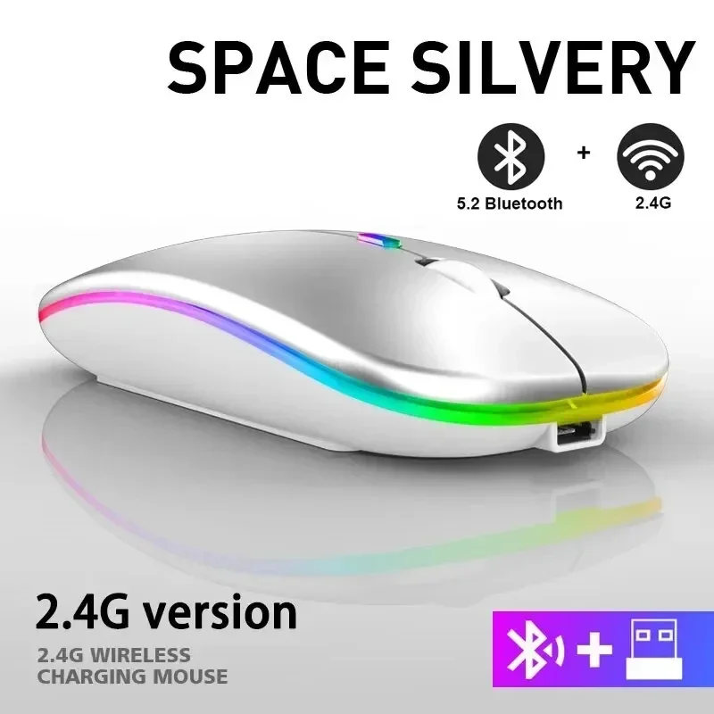 Lenovo Kabellose Maus mit Bluetooth und 2,4GHz Dual-Modus, Wiederaufladbar, RGB, Ergonomisch, Leiser Klick für PC, iPad, Laptop, Mobiltelefon