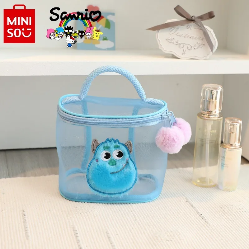 Miniso Sanrio 2024 New Makeup Bag Fashionable High Quality Grid Wash Bag Cartoon Large Capacity Multi Functional Storage Handbag