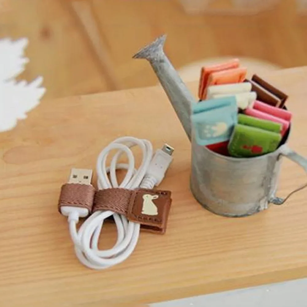 Cord Management Cord Winder Storage Buckle Holder Leather Cable Winder Cartoon Leather Data Cable Organizers Headphone Cable