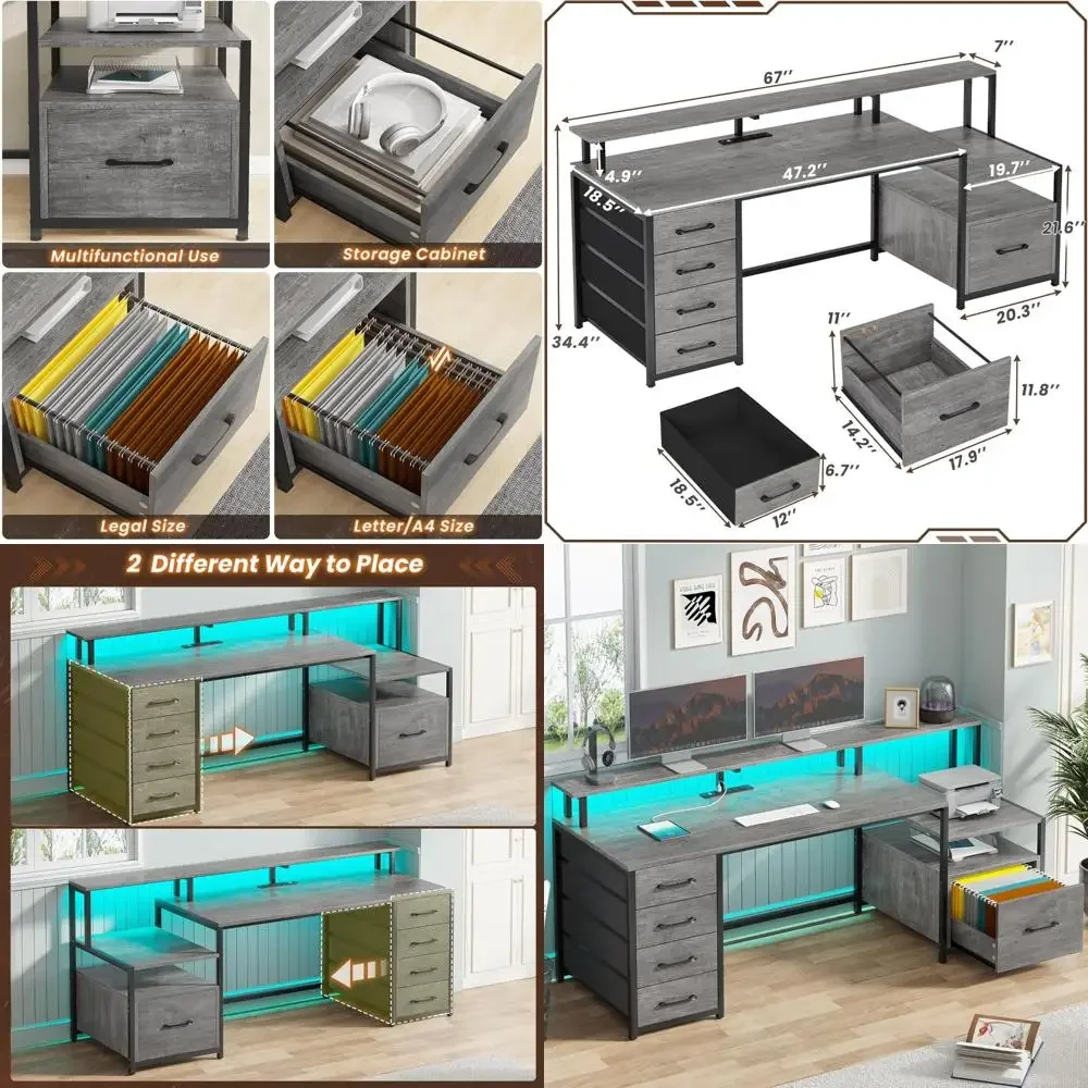 

«Укресный стол с ящиком для файлов, розеткой и комплексными решениями для хранения рабочего пространства на 66 дюймов».