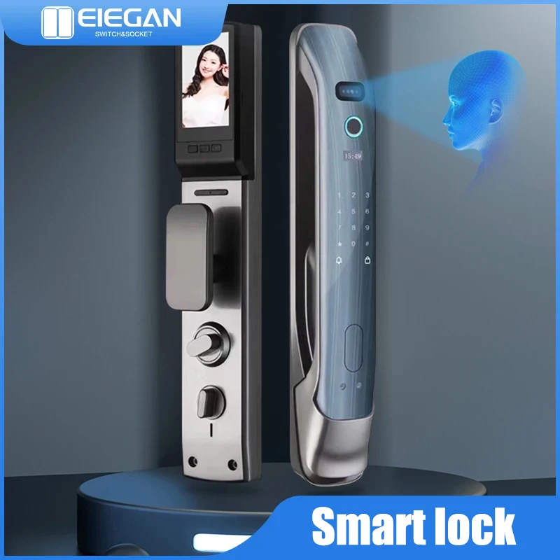 3D Biometric Security Face & Camera Security Door Lock Waterproof APP Wifi Key IC Card Fingerprint Combination Electronic Lock