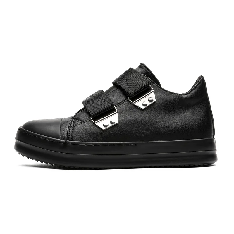 Men's Black White Color Block Platform Sneakers Round Toe Strap Casual Shoes Man Slip-On Walking Shoes for Ladies 2026