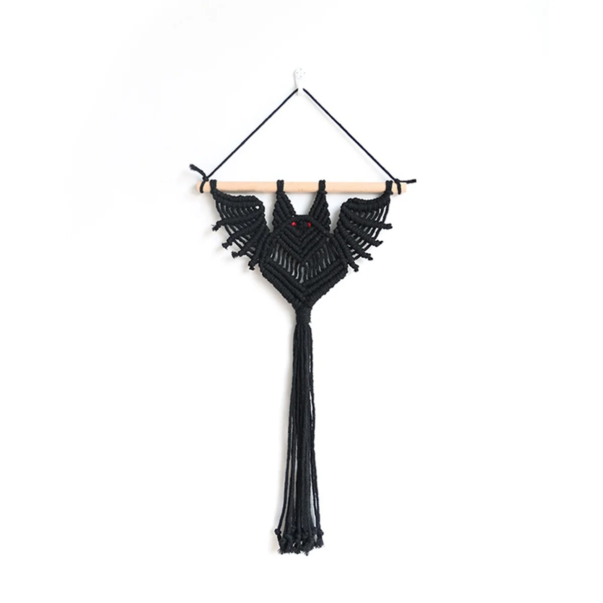 Colgante de pared de macramé de murciélago de Halloween, decoración de arte geométrico, adorno gótico tejido a mano para dormitorio, negro