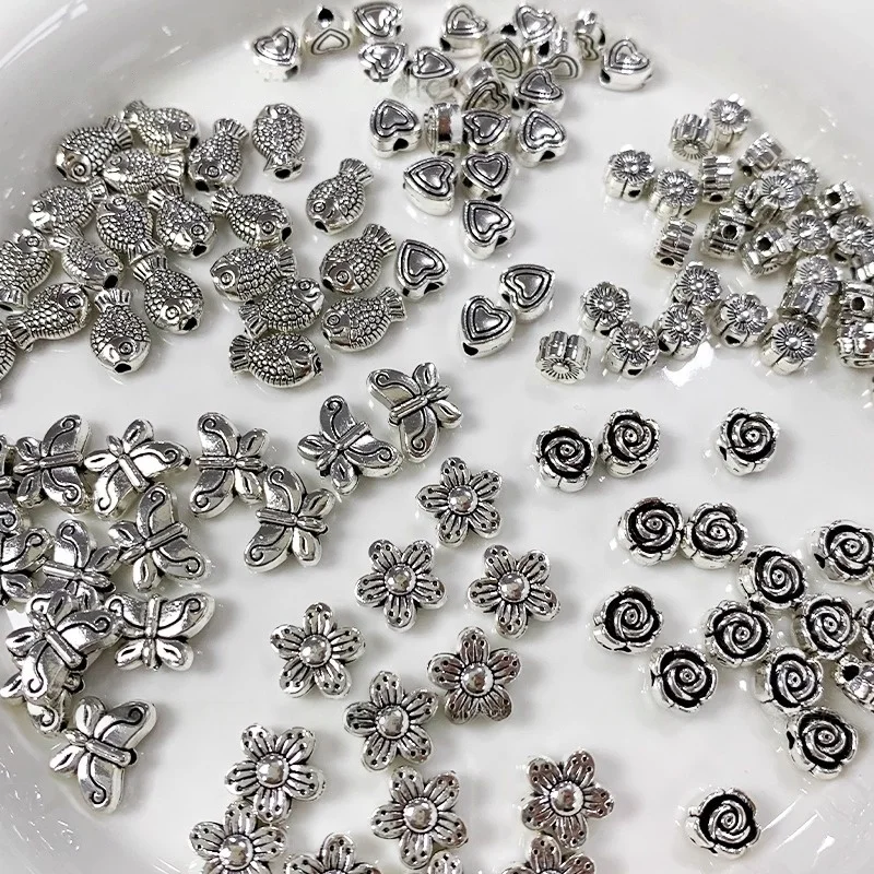 

10 Pieces Retro Silver Alloy Through Hole Loose Bead Accessories DIY Hand-made Beaded Bracelet Necklace Jewelry Making Materials