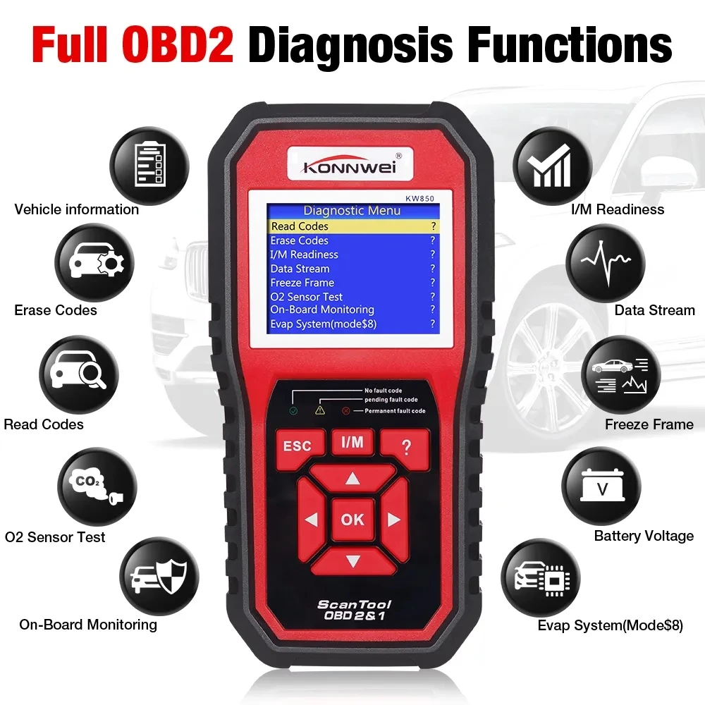 KW850 Professional OBD2 Scanner Diagnostic Tool  Automotive Scanner Code Reader Check Engine Light Tools for All Cars After 1996