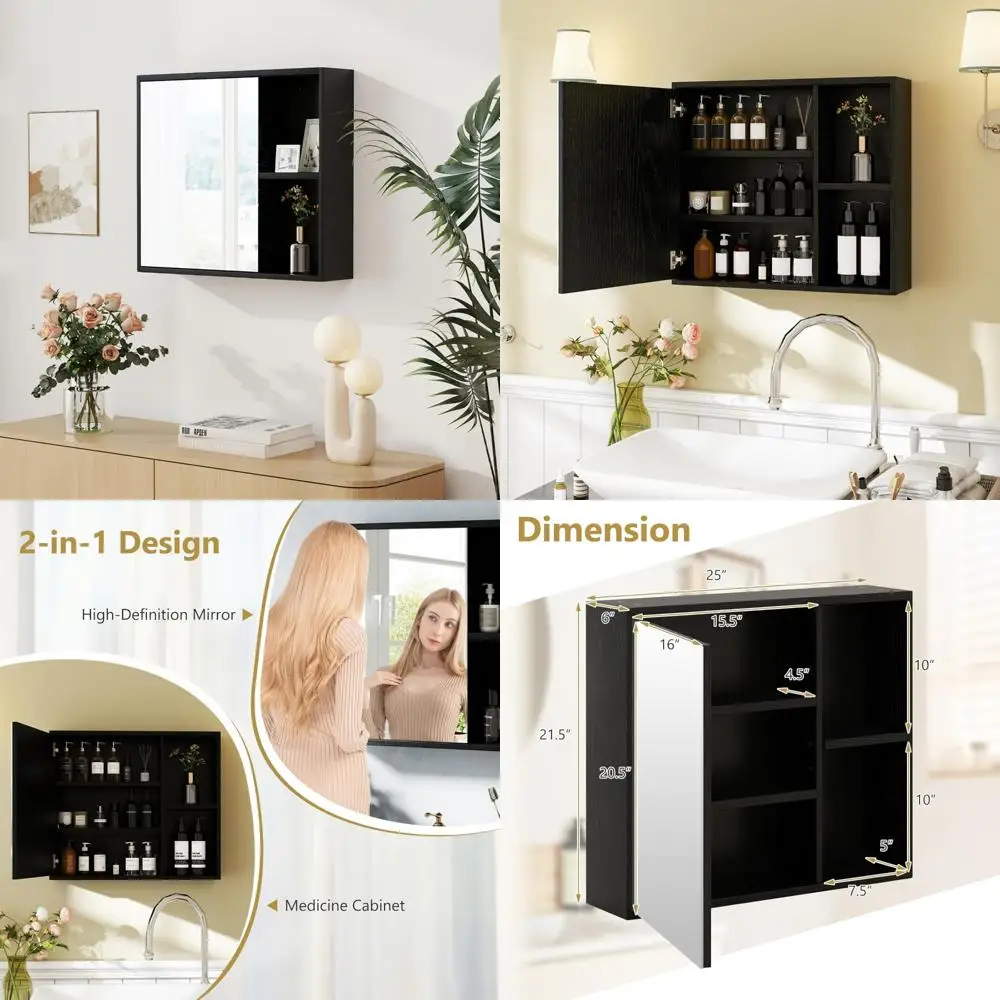 

Over-the-Toilet Storage Cabinet with Single Mirror Door, 2 Adjustable and 2 Open Shelves