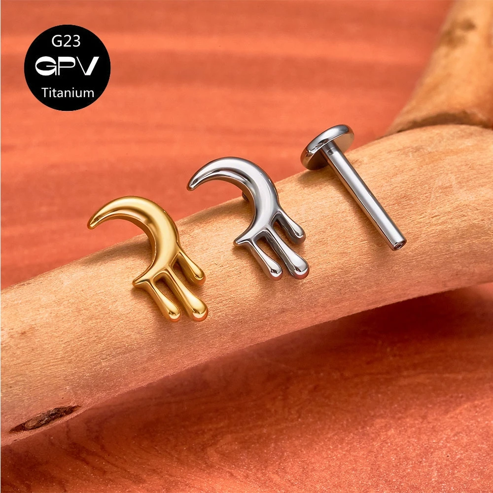 G23 F136 Moon Dog and Bone Ear Studs 18K Internal Thread Pierced Jewelry for Men and Women Personalized Lip Piercing