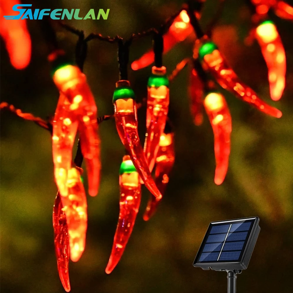 

5/7/12M LED Solar Red Chili Lights Outdoor Garden Decorative Light Christmas Pepper String Lights Wedding Party Holiday Decor