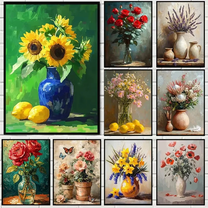 Acrylic Paint By Numbers  Beautiful Flower Painting By Numbers on Canvas Coloring By Number for Adults Paint Digital Art