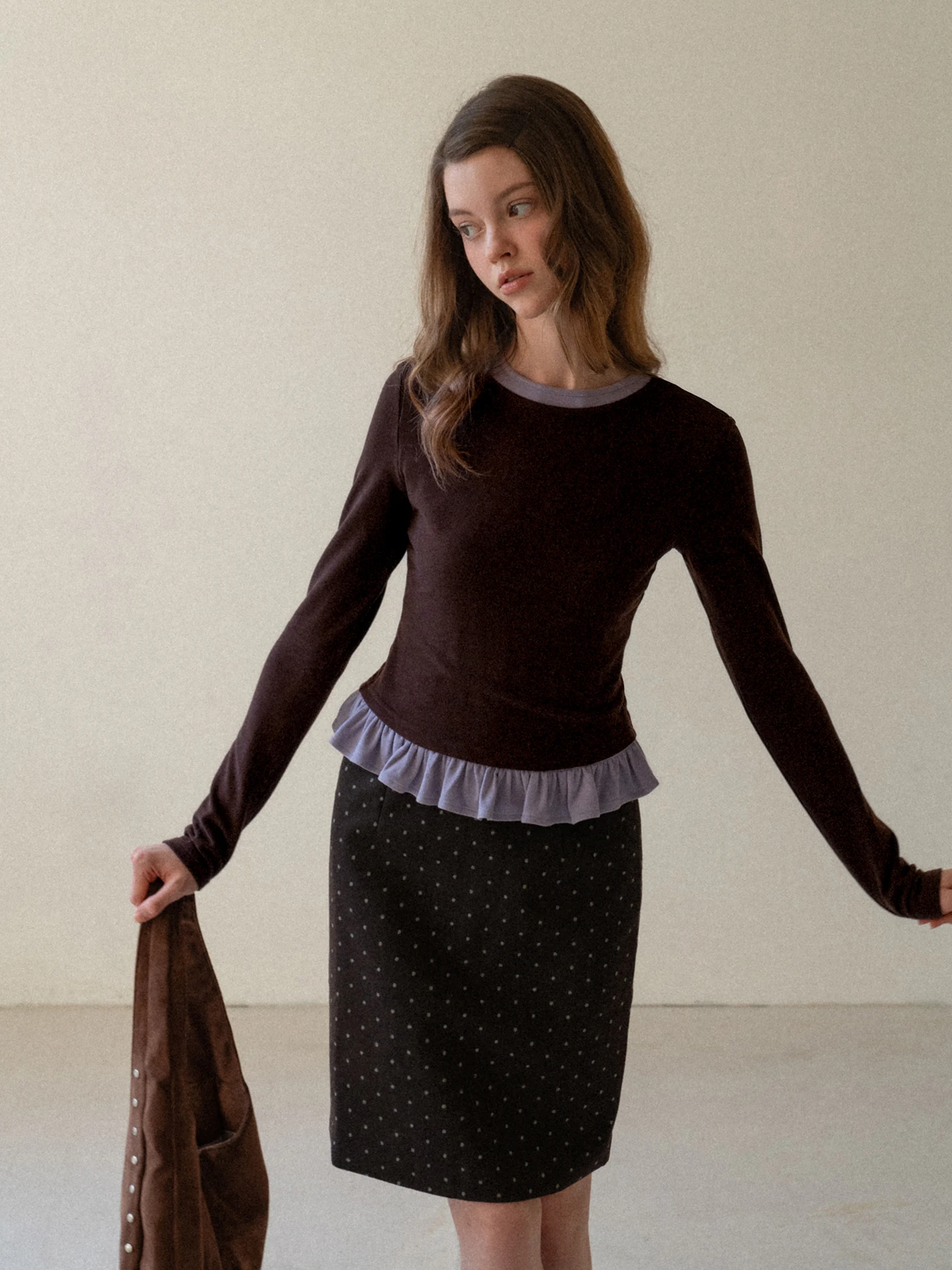 

Eggka round Ne Long Sve T-irt Women's Autumn Winter Slim Fit oulder Line Matching Inner Wear Floral Design Top