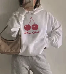 Japanese 2000s Style Y2k Cherry Coquette Fruit Trendy Hoodie Aesthetic Pink Kawaii Crewneck Basics Pullover Cute Sweatshirt