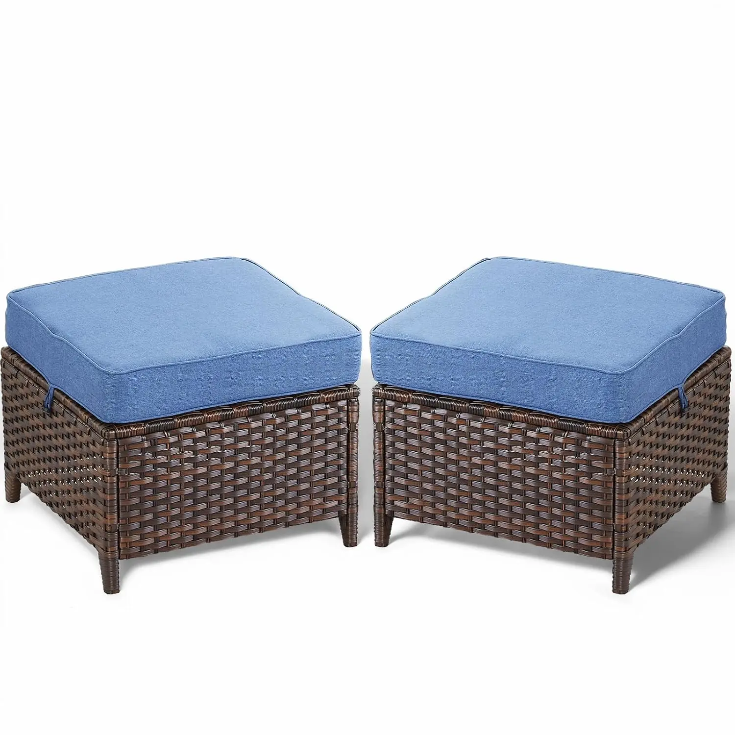 Patio Wicker Ottoman 2PCS Heavy Duty All-Weather Rattan Seating Footrest for Garden Porch Poolside, Customized