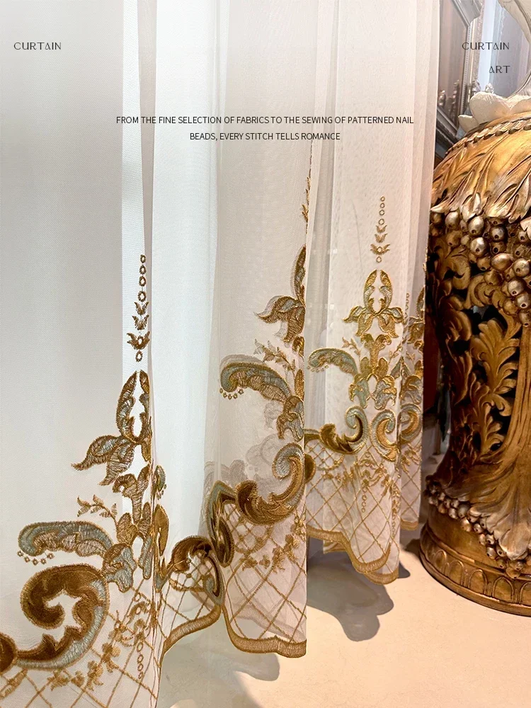 

New Light Luxury Modern European Embroidery Customize Curtains Tulle for Living Dining Room Bedroom Window Screen Curtain