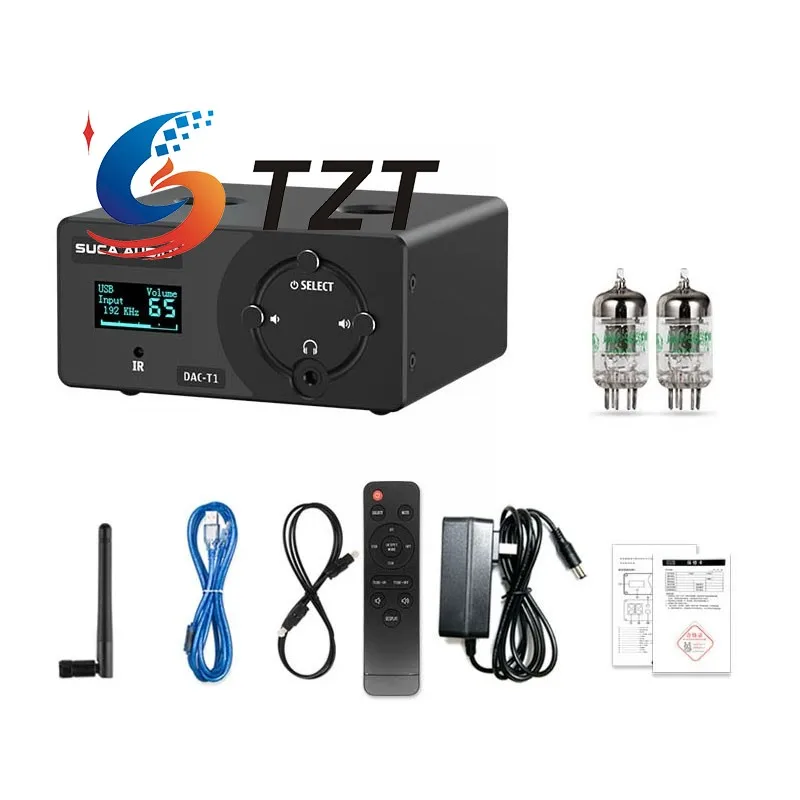 TZT DAC-T1 Preamplifier Bluetooth5.0 HiFi 5654 Electronic Tube Amplifier DAC Decoder Headphone Amplifier with 12V/1.5A Power Ada