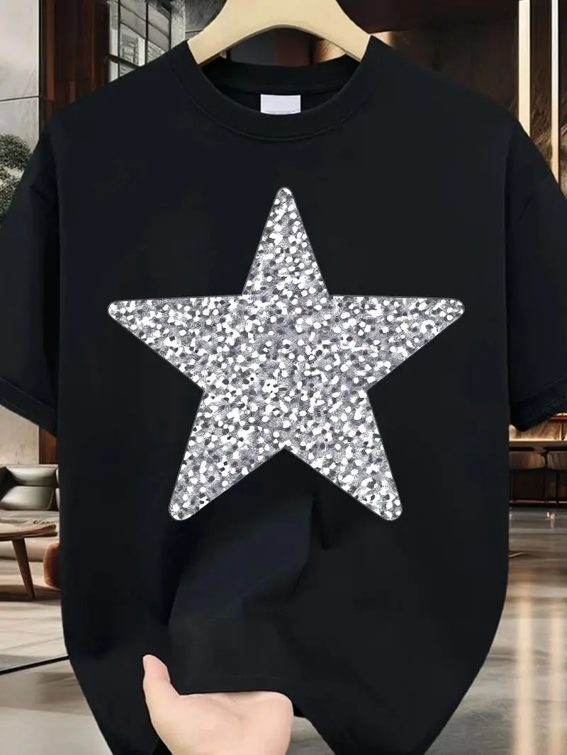 Sequin Silvery Xingx Pattern For Men And Women's Casual T-Shirt, Sparkly Top For Party, Club, Vacation Wear, Gift, Plus Size
