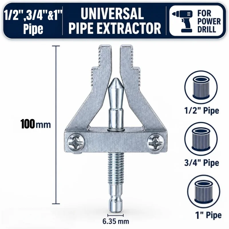 Power Drill Integrated Broken Thread Extractor,1/2 3/4 1 Inch Pipes Faucet & Angle Valve Repair Tool,Quick Removal Stuck Threads