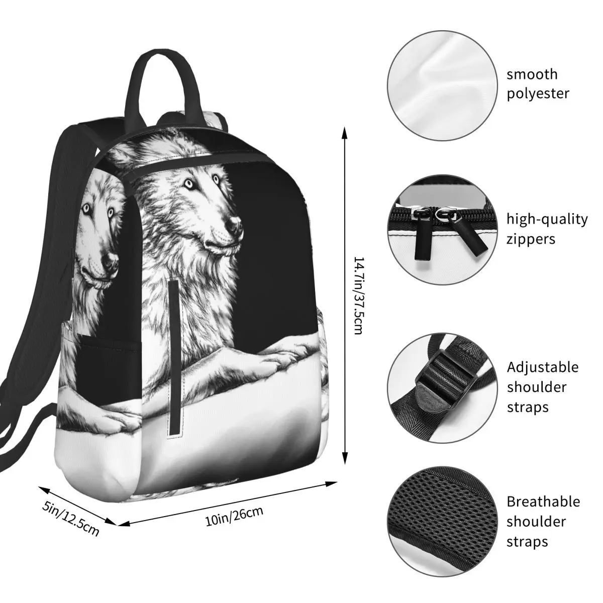 Realistic Wolf Lying Flat Pattern Backpack Student BookBag Kids School Bag Laptop Shoulder Bags Boys Girls