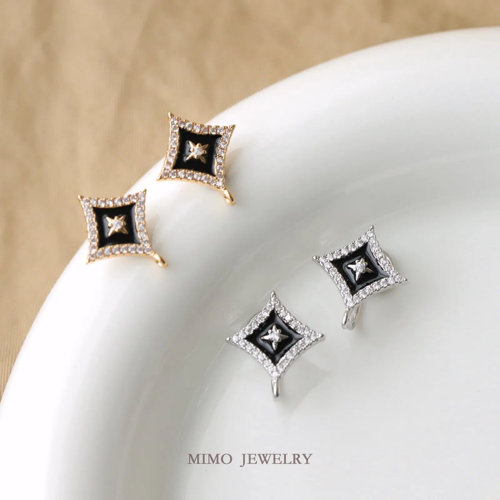 

Gold Plated Copper Earrings Base Blank Black Rhombus Ear Stud Settings DIY Jewelry Making Supplies