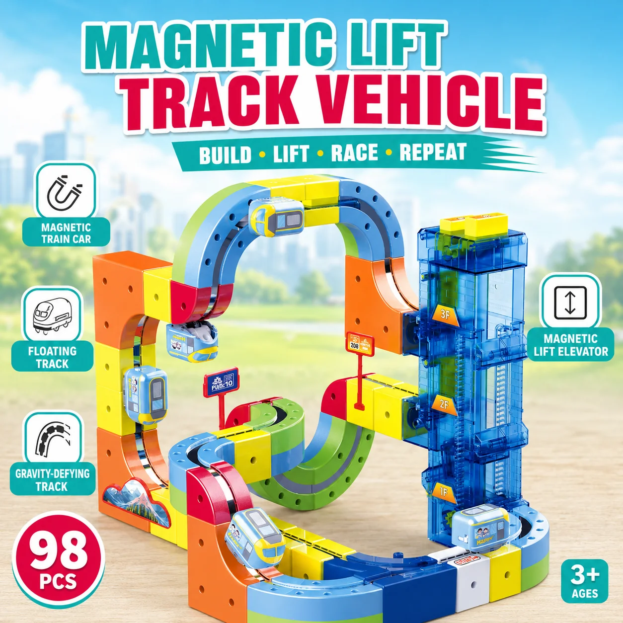 

New Electric Magnetic Force Track Set with Assembly Lift Elevator - Educational Suspension Track Train Toy for Kids