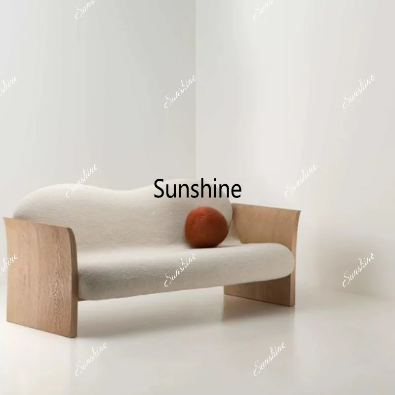 Nordic cream style solid wood lamb fleece sofa modern minimalist design, casual small apartment living room