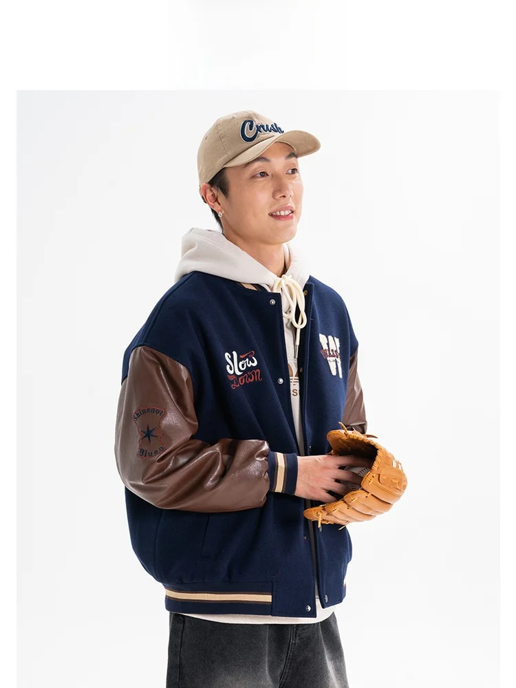 

Wassup2025 American Street Sle Свободный крой Бейсбольная куртка Мужская весна-осень Новое поступление модного бренда Лоскутное верхнее пальто