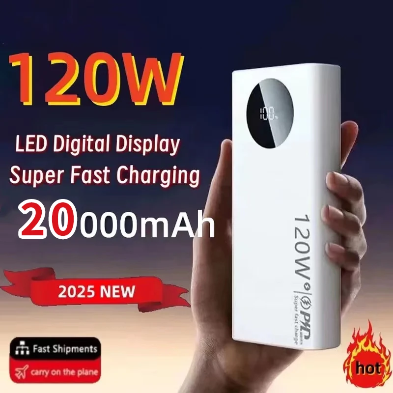 

New 120W 20000mAh High Capacity Power Bank Fast Charging Powerbank Portable Battery Charger For iPhone Samsung Huawei